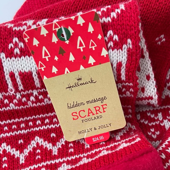 Hallmark Red Winter Scarf with White Patterns - Picture 5 of 8